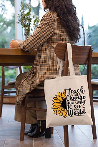 Teach the Change You Want to See in the World - Shoulder Bag Shopping Bag Tote Bag - Appreciation Gifts for Teachers - Birthday Christmas Back To School Gift for Teacher