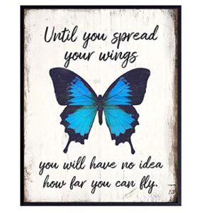 inspirational butterfly wall art picture – boho positive quote home decor – encouragement gift for women, girls, teens – motivational self confidence decorations for bedroom, office, living room -8×10