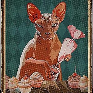 Metal Plate Tin Sign Sphynx Cat Baking Because Murder is Wrong Plaque Poster for Cafe Bar Pub Beer Wall Decor Art Tin Sign Decor 8X12 Inch