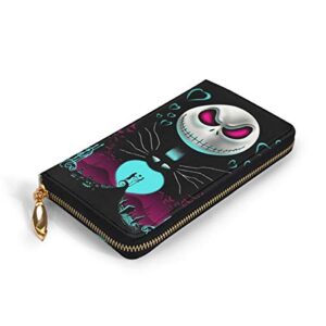 Nightmare Before Christmas RFID Blocking Money Organizers Genuine Leather Wallet Business Zip Wallet for Men,Women