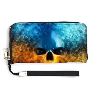 colorful vampire skull women’s pu leather wallet with card holders money organizer zipper purse wristlet handbag