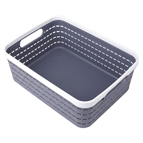 SOUJOY 6 Pack Storage Basket Tray, Plastic Office Organizer Tray with Handles, 11''L x 8.7''W x 4.3''H Weave Classroom Storage Bins for School, Cabinet, Pantry, Drawer, Bedroom
