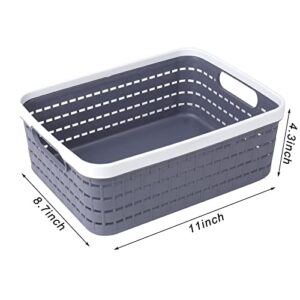 SOUJOY 6 Pack Storage Basket Tray, Plastic Office Organizer Tray with Handles, 11''L x 8.7''W x 4.3''H Weave Classroom Storage Bins for School, Cabinet, Pantry, Drawer, Bedroom