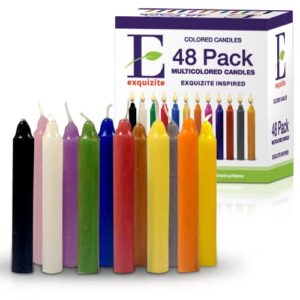 Spell Candles 48 Pack 4" Tall x 1/2" Dia, Hidden Wicks, 12 Colors 4 Mini Candles Black, White, Green, Red, Yellow, Orange, Blue. Brown, Pink, Purple, Grey, Non-Metallic Gold, Free Candle Spell Book