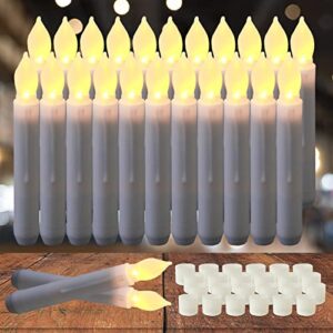 amagic 24pcs led taper candles with cream white flickering light, hp candles floating, battery operated taper candles, handheld electric candlesticks for fireplace church party christmas