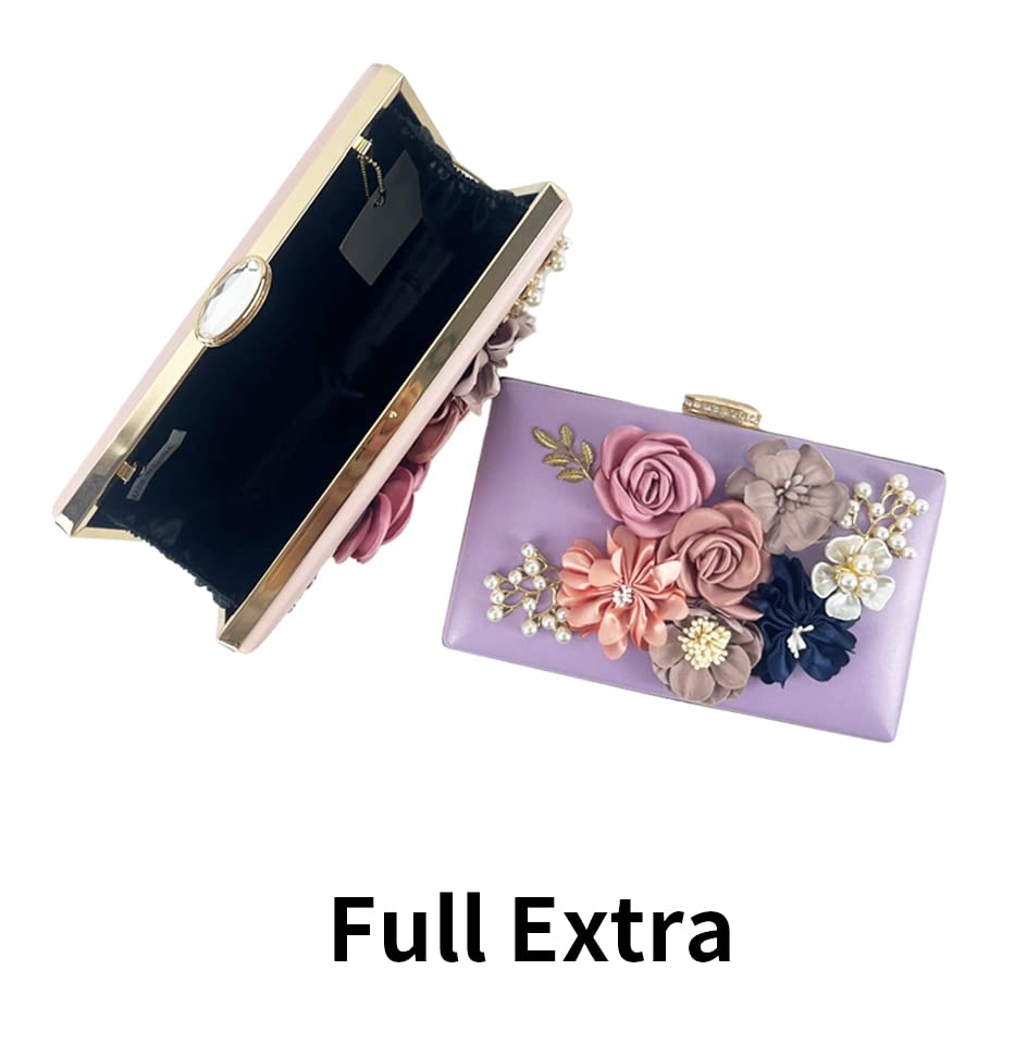 shiiriin | Women’s Lilac Clutch Purse 3D Floral Hand Bag | Handmade with Pearl | Bridal Wedding Daytime Evening Party