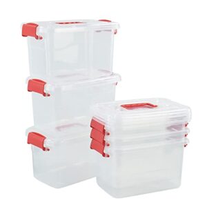 dynkona plastic boxes with lids, clear storage bins set of 6, 6 quarts
