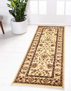 unique loom voyage collection traditional oriental classic area rug (2′ 7 x 12′ 0 runner, ivory/gold)