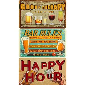 hotop 3 pieces rustic retro vintage design bar rules art signs metal tin sign poster tinplate print wall decoration for home bar pub small restaurant
