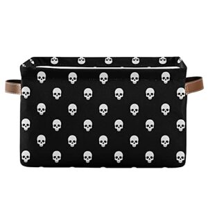 skull skeleton pattern cube storage bin with handle collapsible laundry storage basket rectangle container box for home office closet shelves 1 pack