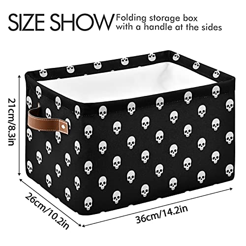 Skull Skeleton Pattern Cube Storage Bin with Handle Collapsible Laundry Storage Basket Rectangle Container Box for Home Office Closet Shelves 1 Pack