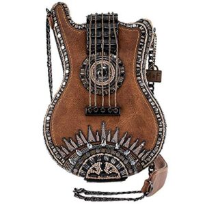 mary frances open mic beaded crossbody guitar handbag, brown