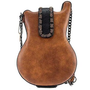 Mary Frances Open Mic Beaded Crossbody Guitar Handbag, Brown