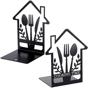 hotop, cookbook bookends fork knife spoon decor metal bookends supports holders for shelves kitchen book cookbook storage cooking time house appearance design modern functional chef housewarming