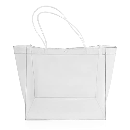 T&V Clear Bags for Women - Transparent PVC Tote Bag - Fashion Purse for Work, Shopping, Travel, Beach Stadium Festival Plastic Handbag with Button Closure - See Through Shoulder Bag for Women, Teens, White