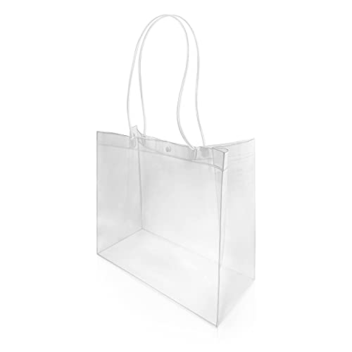 T&V Clear Bags for Women - Transparent PVC Tote Bag - Fashion Purse for Work, Shopping, Travel, Beach Stadium Festival Plastic Handbag with Button Closure - See Through Shoulder Bag for Women, Teens, White