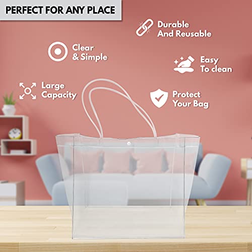 T&V Clear Bags for Women - Transparent PVC Tote Bag - Fashion Purse for Work, Shopping, Travel, Beach Stadium Festival Plastic Handbag with Button Closure - See Through Shoulder Bag for Women, Teens, White