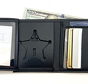 Perfect Fit Shield Wallets 5 Point Star Florida Sheriff Five-Point Star Badge Style Hidden Badge Wallet Leather (Cutout PF-185) Black