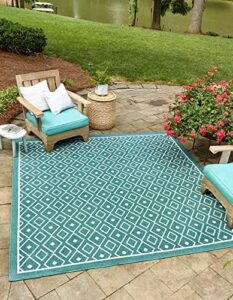 unique loom outdoor trellis collection area rug geometric diamonds flatweave design, tribal inspired for indoor/outdoor décor (7′ 10 x 7′ 10 square, teal)
