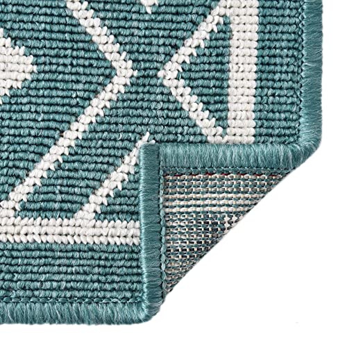 Unique Loom Outdoor Trellis Collection Area Rug Geometric Diamonds Flatweave Design, Tribal Inspired for Indoor/Outdoor Décor (7' 10 x 7' 10 Square, Teal)