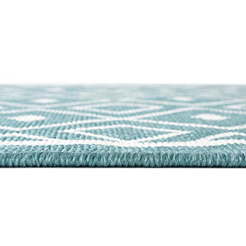 Unique Loom Outdoor Trellis Collection Area Rug Geometric Diamonds Flatweave Design, Tribal Inspired for Indoor/Outdoor Décor (7' 10 x 7' 10 Square, Teal)