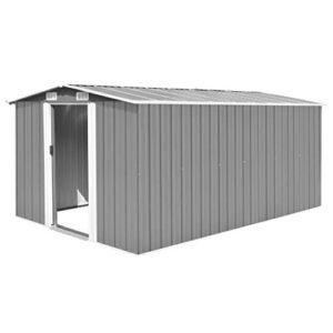 FAMIROSA Garden Storage Shed with Vents Metal Steel Double Sliding Doors Outdoor Wood Storage Shed Patio Lawn Care Equipment Pool Supplies Organizer 101.2"x154.3"x71.3" Metal Gray
