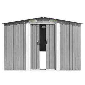 FAMIROSA Garden Storage Shed with Vents Metal Steel Double Sliding Doors Outdoor Wood Storage Shed Patio Lawn Care Equipment Pool Supplies Organizer 101.2"x154.3"x71.3" Metal Gray