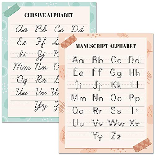 11x14 Set Of 2 Kids Educational Alphabet Posters/Alphabet Letters/Alphabet Wall Decor/Nursery Wall Decor/Classroom Decorations/Homeschool/Learning/Wall Hanging/Manuscript Cursive