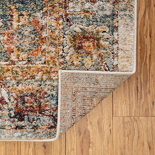 Unique Loom Isabella Collection Distressed Botanical Ivory/Multi Square Rug (5' 0 x 5' 0)