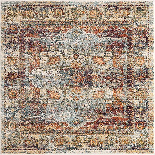 Unique Loom Isabella Collection Distressed Botanical Ivory/Multi Square Rug (5' 0 x 5' 0)