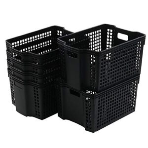 bringer 6-pack stacking plastic storage baskets, black plastic storage organizer bins