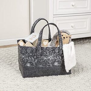 Floral Felt Essential Storage Tote; Gray, White; Collapsible; Two Handles; 15 in x 10 in x 10 in