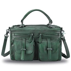 ivtg genuine leather satchel purse for women vintage handmade top handle bag crossbody handbag (darkgreen)