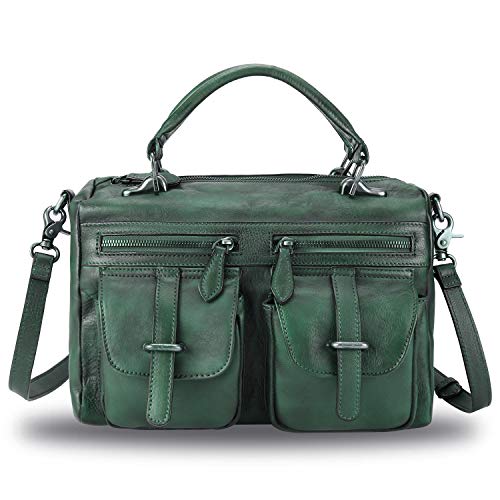 IVTG Genuine Leather Satchel Purse for Women Vintage Handmade Top Handle Bag Crossbody Handbag (DarkGreen)