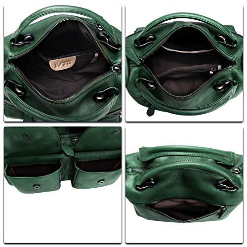 IVTG Genuine Leather Satchel Purse for Women Vintage Handmade Top Handle Bag Crossbody Handbag (DarkGreen)