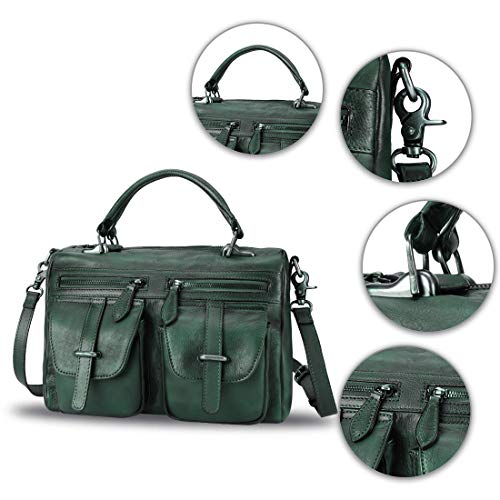 IVTG Genuine Leather Satchel Purse for Women Vintage Handmade Top Handle Bag Crossbody Handbag (DarkGreen)