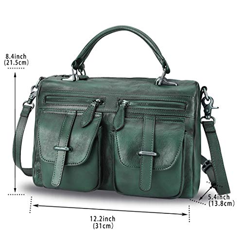 IVTG Genuine Leather Satchel Purse for Women Vintage Handmade Top Handle Bag Crossbody Handbag (DarkGreen)