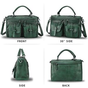 IVTG Genuine Leather Satchel Purse for Women Vintage Handmade Top Handle Bag Crossbody Handbag (DarkGreen)