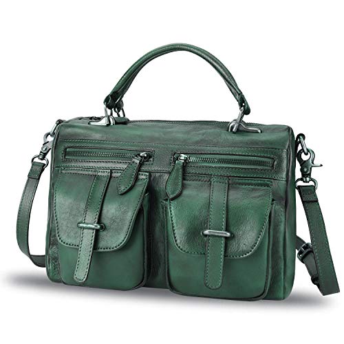 IVTG Genuine Leather Satchel Purse for Women Vintage Handmade Top Handle Bag Crossbody Handbag (DarkGreen)