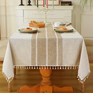 laolitou rustic cotton linen table cloth,tablecloths for 6 foot rectangle tables,waterproof washable tablecloth with tassel rectangle/oblong, 55”x 86”, 6-8 seats
