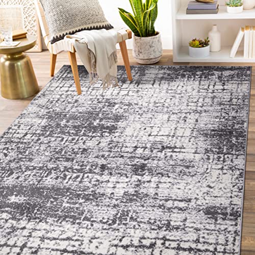 Rugshop Distressed Abstract Modern Area Rug 5' x 7' Gray