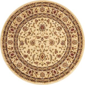 Unique Loom Voyage Collection Traditional Oriental Classic Area Rug (3' 3 x 3' 3 Round, Ivory/Gold)