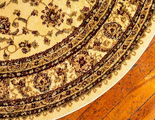 Unique Loom Voyage Collection Traditional Oriental Classic Area Rug (3' 3 x 3' 3 Round, Ivory/Gold)