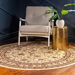 Unique Loom Voyage Collection Traditional Oriental Classic Area Rug (3' 3 x 3' 3 Round, Ivory/Gold)