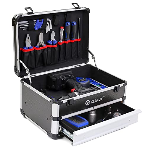 ELIAUK Portable Aluminum Tool box with Drawer Storage Carrying Toolbox