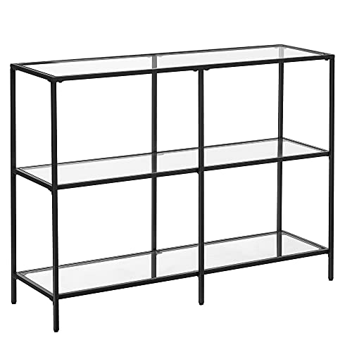 VASAGLE 39.4 Inch Console Sofa Table with 3 Shelves, Steel Frame, Tempered Glass Shelf, Modern Style, for Entryway Living Room Bedroom, Black Color ULGT027B01