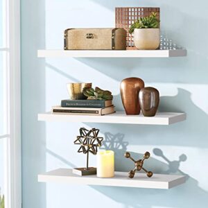 mobpmo floating shelves white, wall storage shelf with invisible brackets, white wall shelf for living room, bedroom, bathroom, kitchen, decorations display unit organizer, set of 3