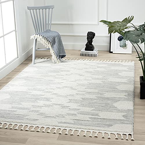 LUXE WEAVERS Ibiza Collection 8068 Grey 8x10 South Western Fringe Geometric Area Rug for Living Room, Bedroom, Dining Area