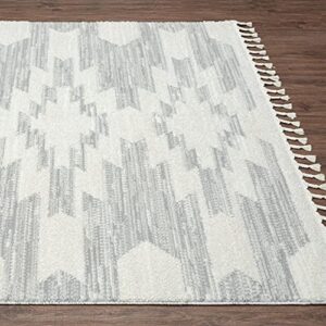 LUXE WEAVERS Ibiza Collection 8068 Grey 8x10 South Western Fringe Geometric Area Rug for Living Room, Bedroom, Dining Area