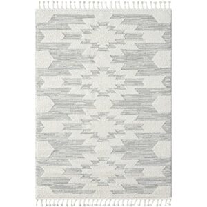 LUXE WEAVERS Ibiza Collection 8068 Grey 8x10 South Western Fringe Geometric Area Rug for Living Room, Bedroom, Dining Area